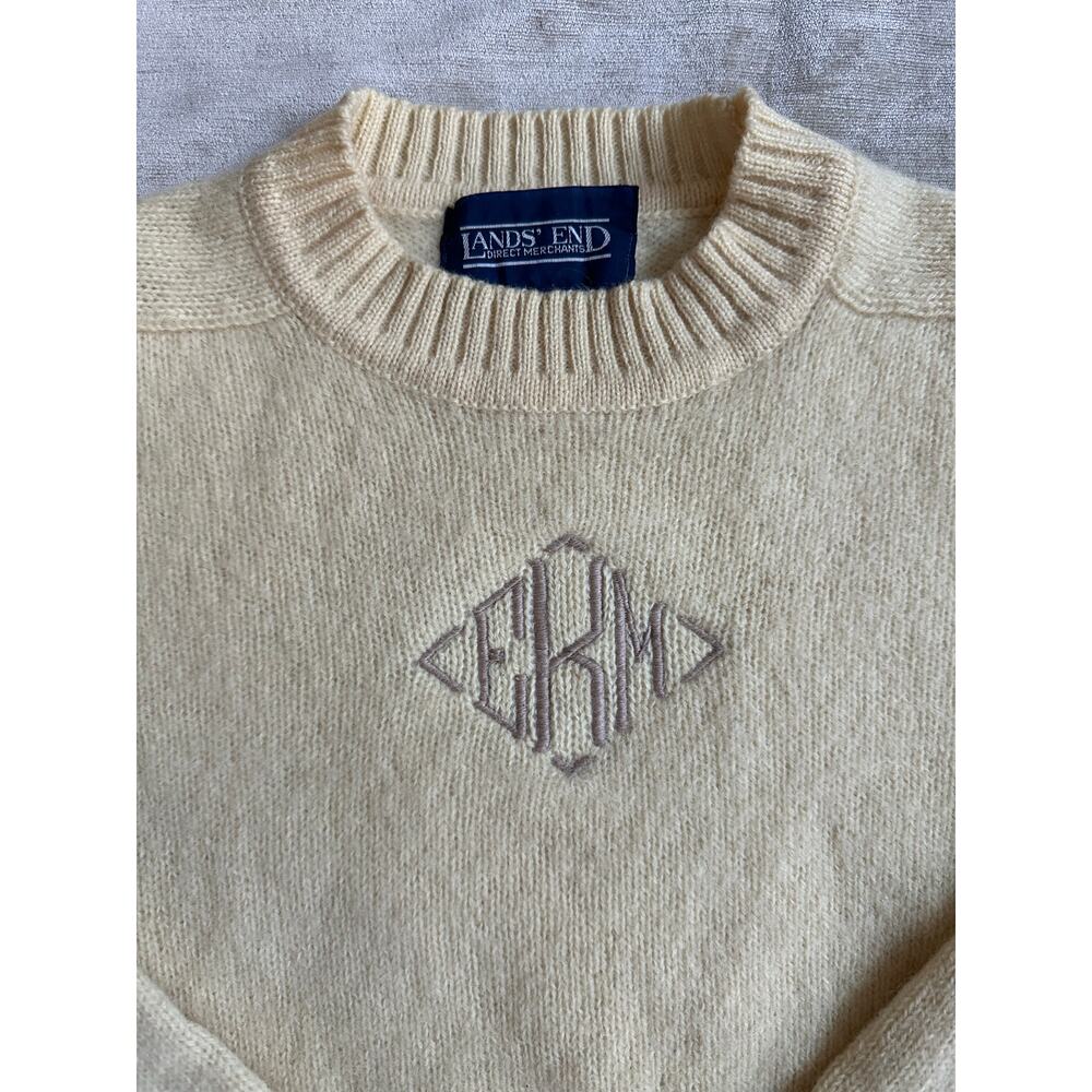 Vintage Lands End Sweater Women’s Sz S,M 100% Pure Wool Yellow monogram EKM